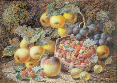 Still Life of Apples, Grapes, Raspberries, Gooseberries and Peach by Oliver Clare